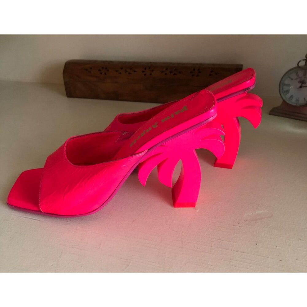 Women's Palm Angels Mule FUCHSIA Neon Pink Palm Tree Heel Size 37 / 6.5 - Picture 4 of 12